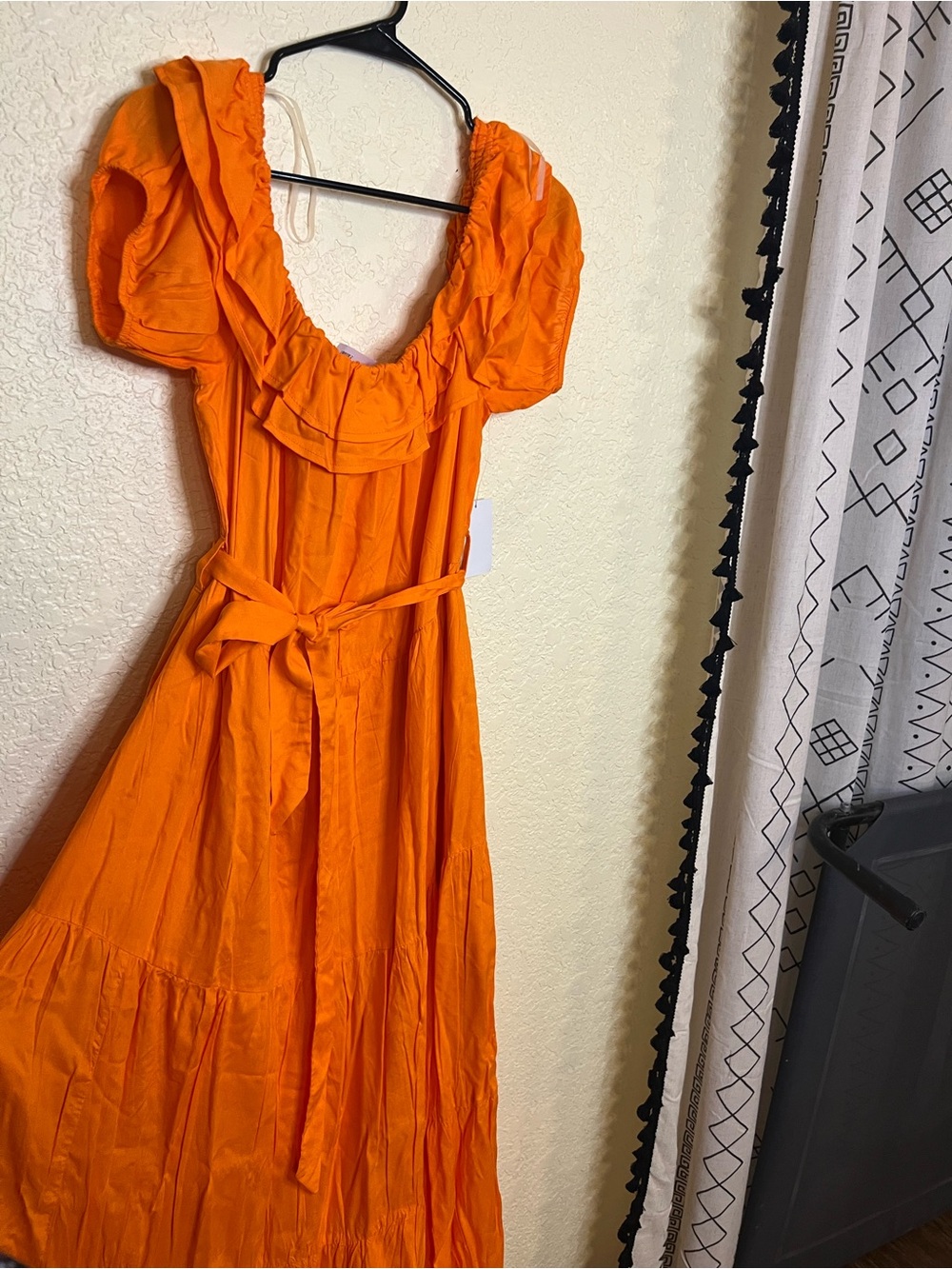 NWT Forever 21 Bright Orange Ruffled Maxi Dress with Tie Waist